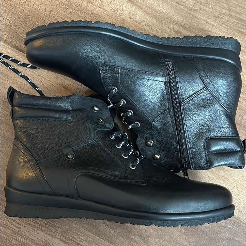 David Tate Black Leather Lace-Up Boots